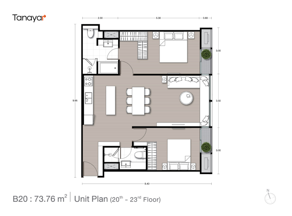 2 Bed L